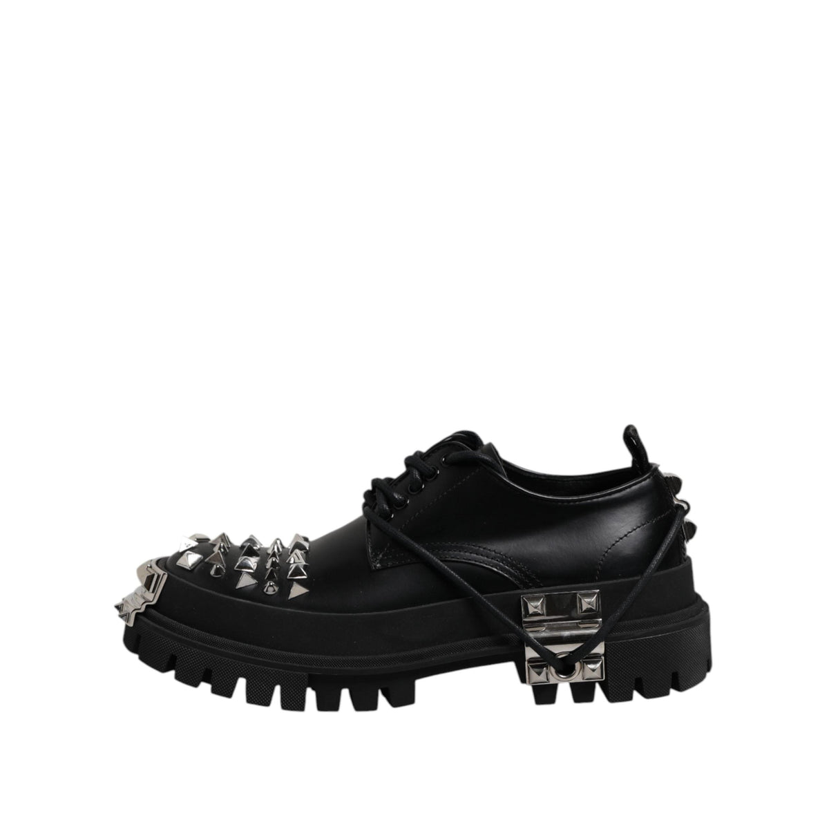 Dolce & Gabbana Black Studded Leather Hi-Trekking Derby Men Shoes