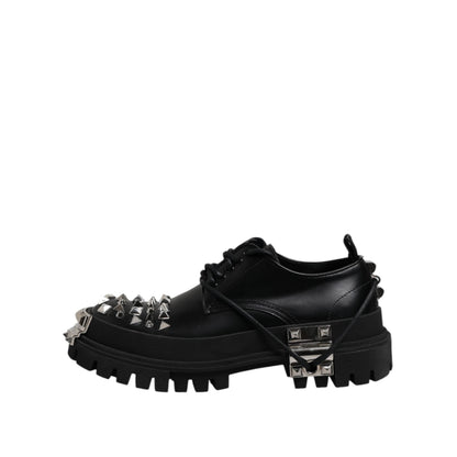 Dolce & Gabbana Black Studded Leather Hi-Trekking Derby Men Shoes
