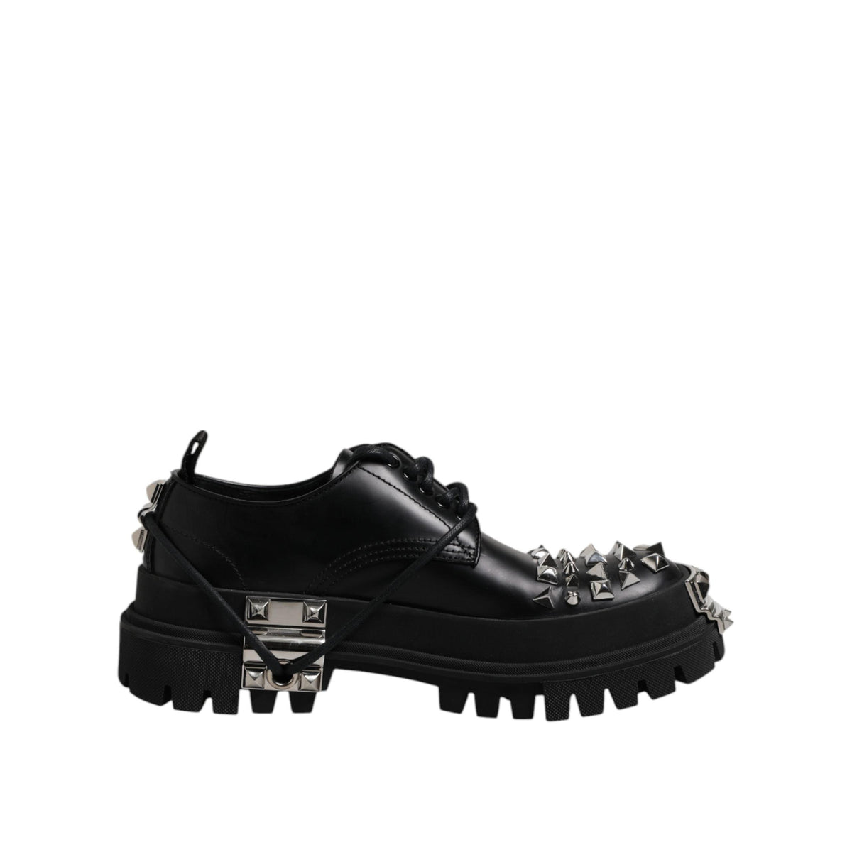 Dolce & Gabbana Black Studded Leather Hi-Trekking Derby Men Shoes