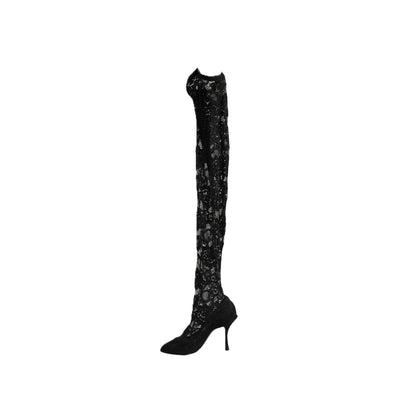 Dolce & Gabbana Black Taormina Lace Socks Boots Pumps Shoes