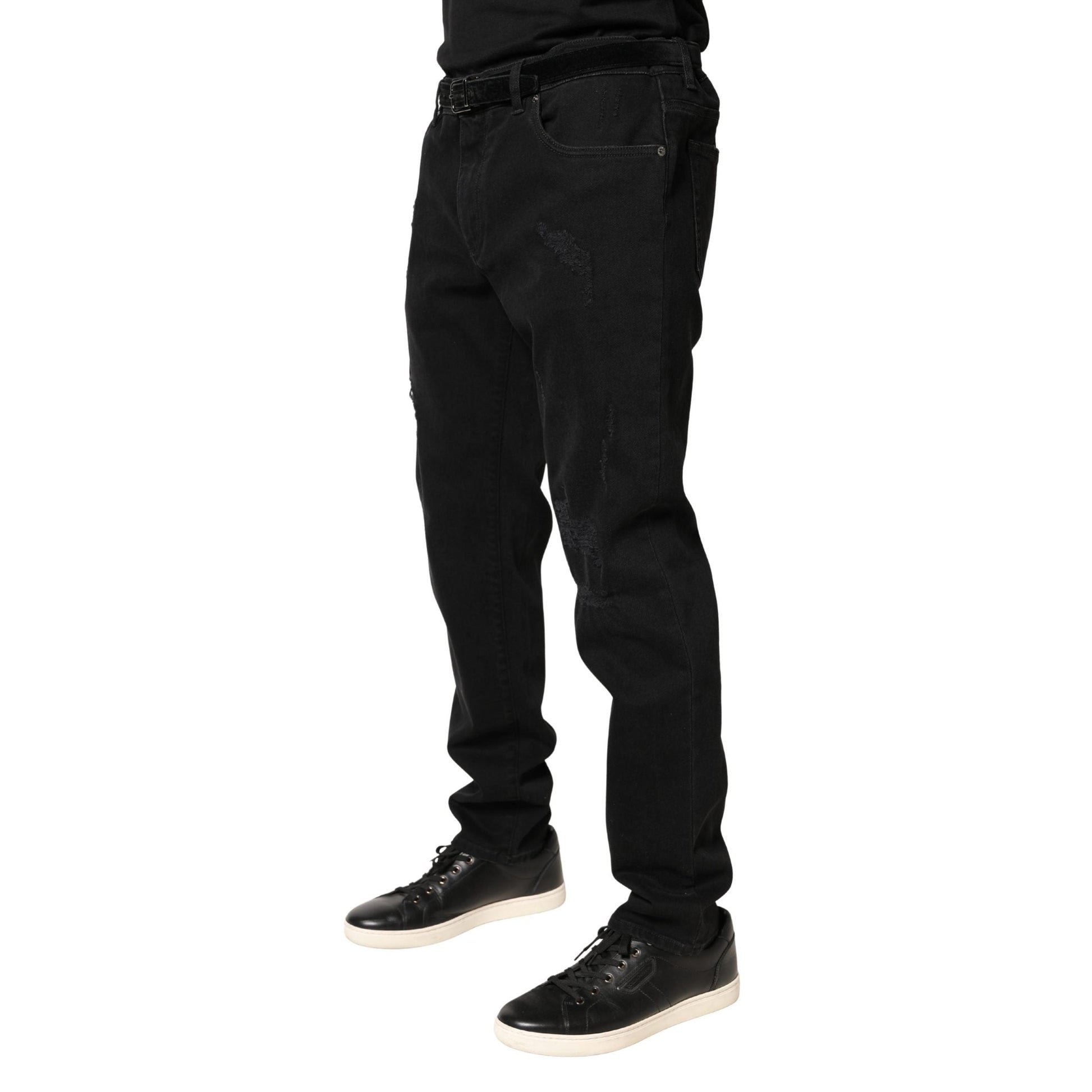 Dolce & Gabbana Black Tattered Skinny Cotton Denim Jeans