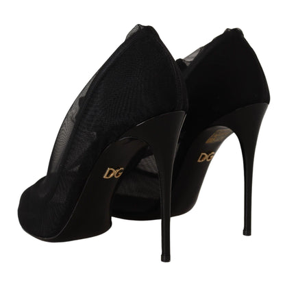 Dolce & Gabbana Black Tulle Stretch Boots Pumps Shoes