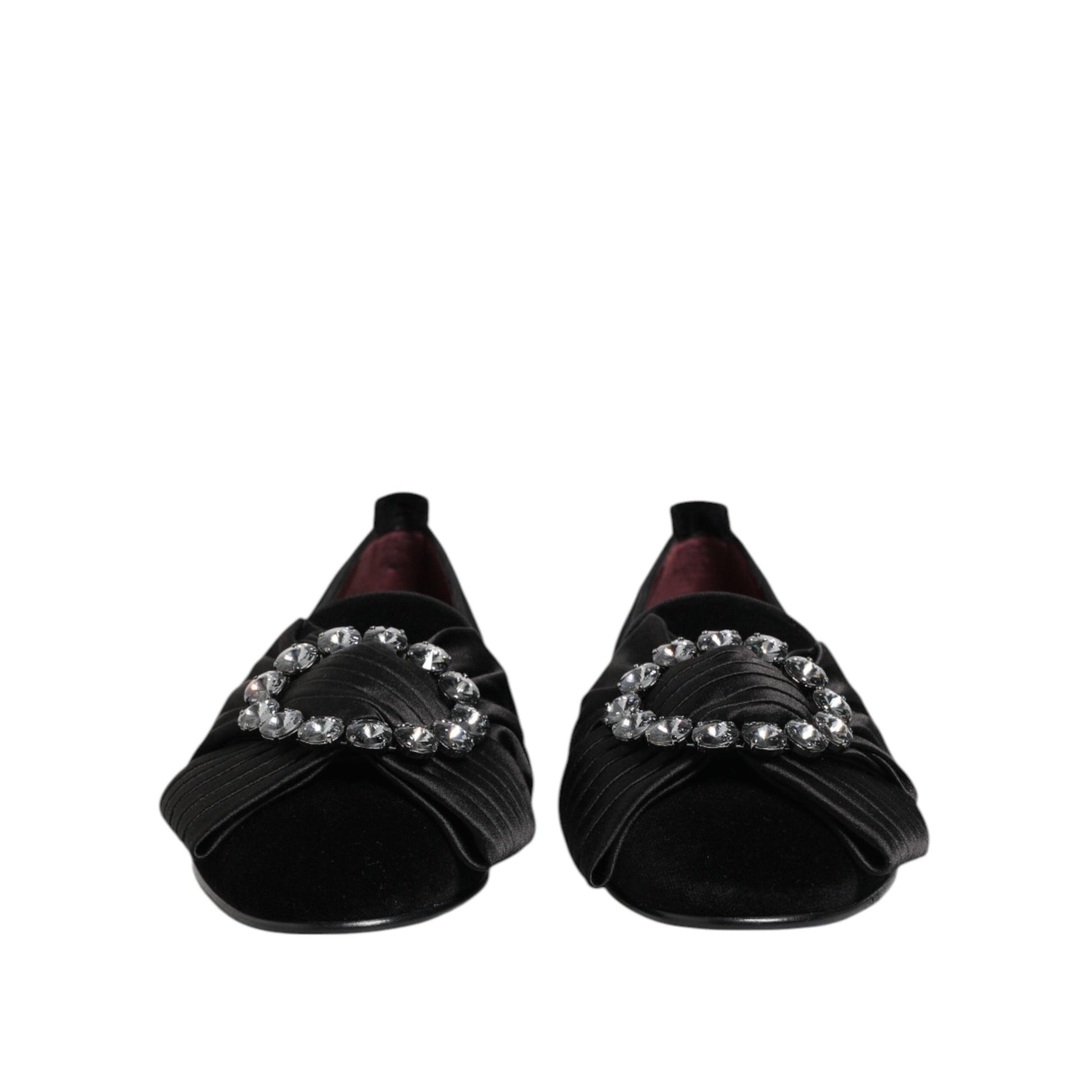 Dolce & Gabbana Black VATICANO Crystal Ribbon Slip On Shoes
