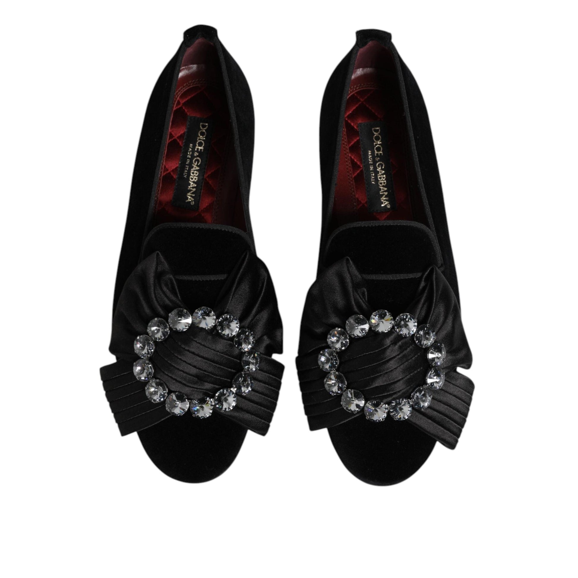 Dolce & Gabbana Black VATICANO Crystal Ribbon Slip On Shoes
