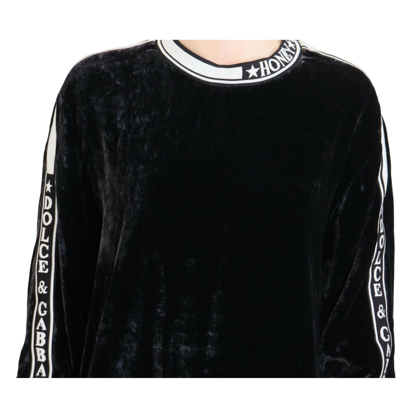 Dolce & Gabbana Black Velvet Crewneck Pullover Sweater