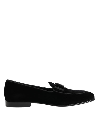Dolce & Gabbana Black Velvet Loafers Formal Men Dress Shoes