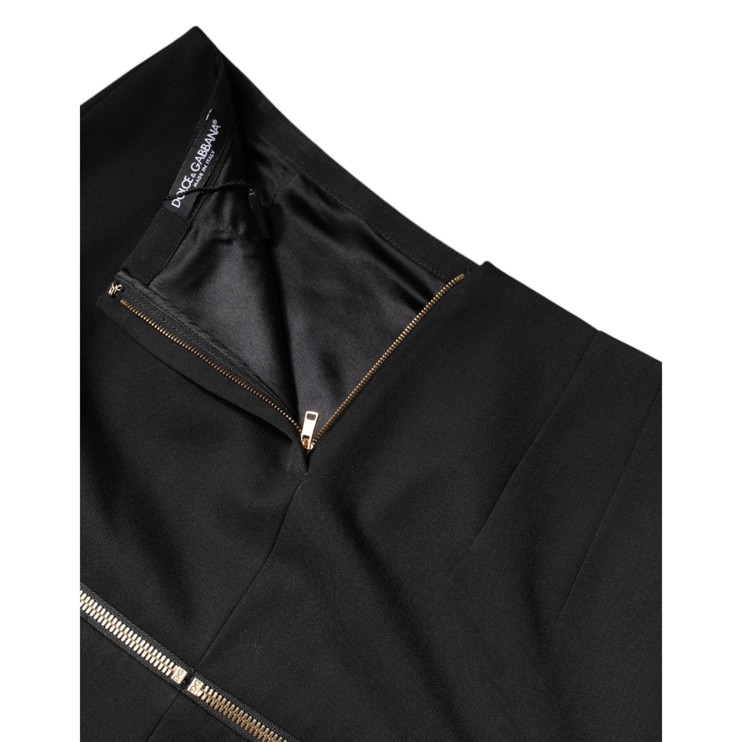 Dolce & Gabbana Black Virgin Wool High Waisted Mini Skirt