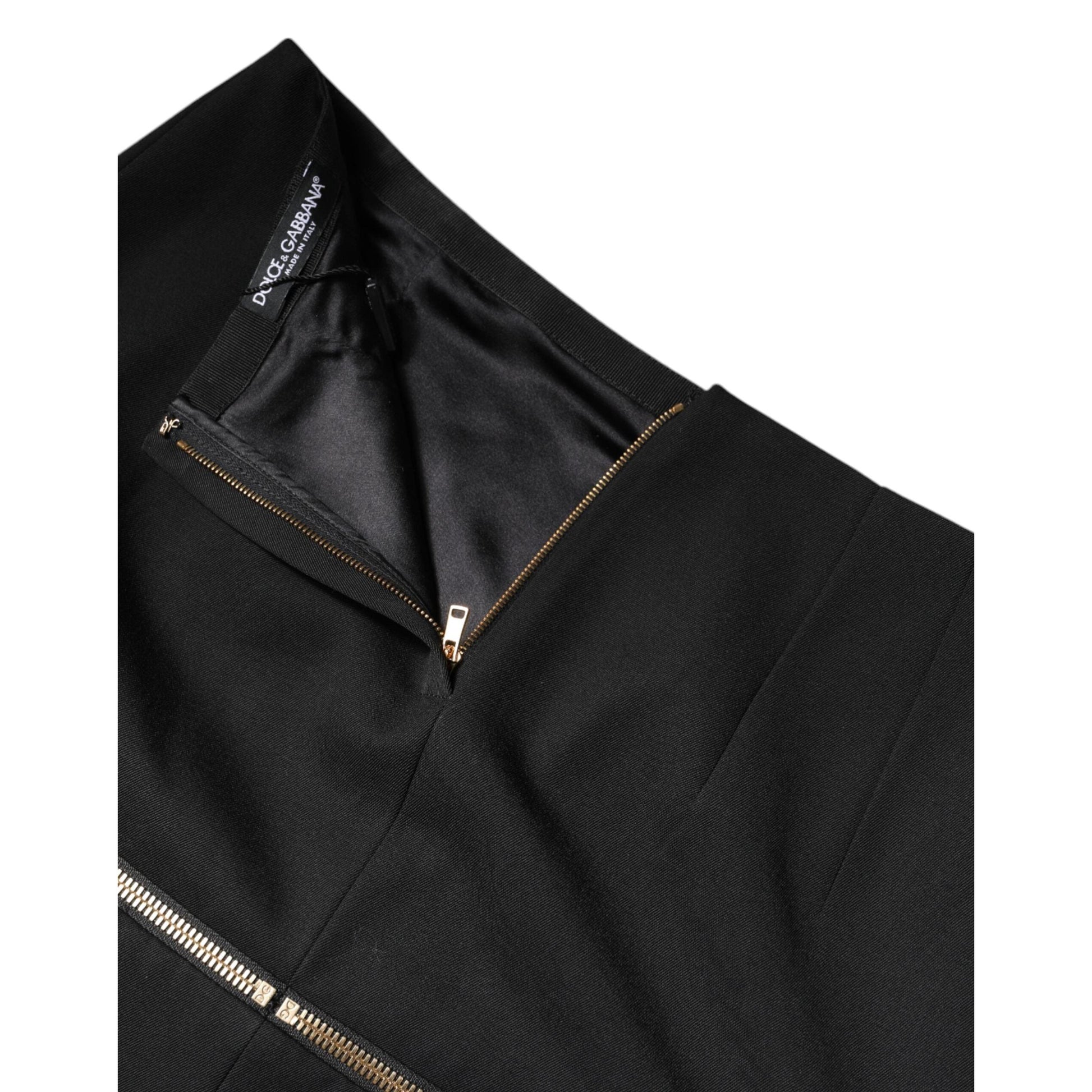 Dolce & Gabbana Black Virgin Wool High Waisted Mini Skirt