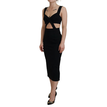 Dolce & Gabbana Black Viscose Bodycon Sheath Midi Dress