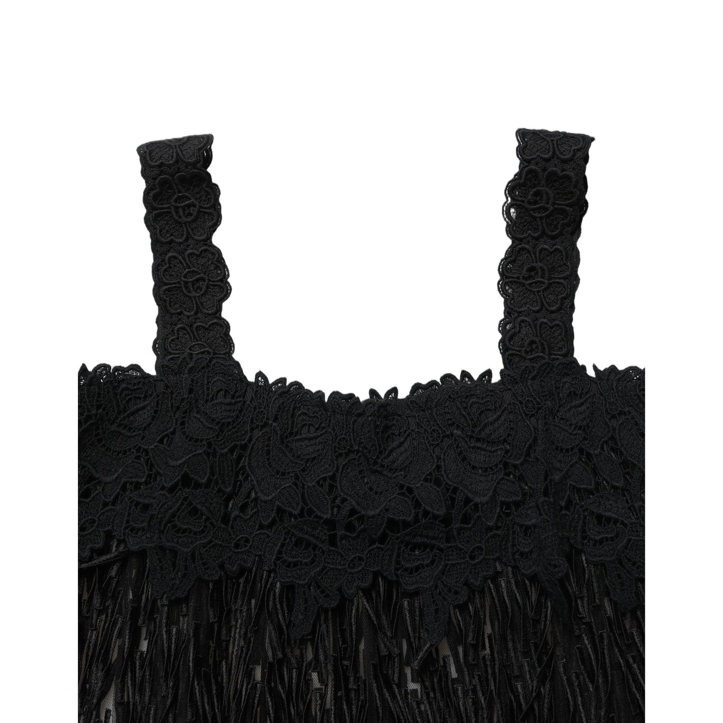 Dolce & Gabbana Black Viscose Fringed Sleeveless Mini Dress