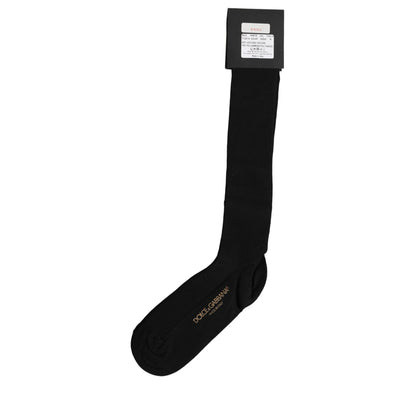 Dolce & Gabbana Black Viscose Logo Over The Calf Accessory Socks