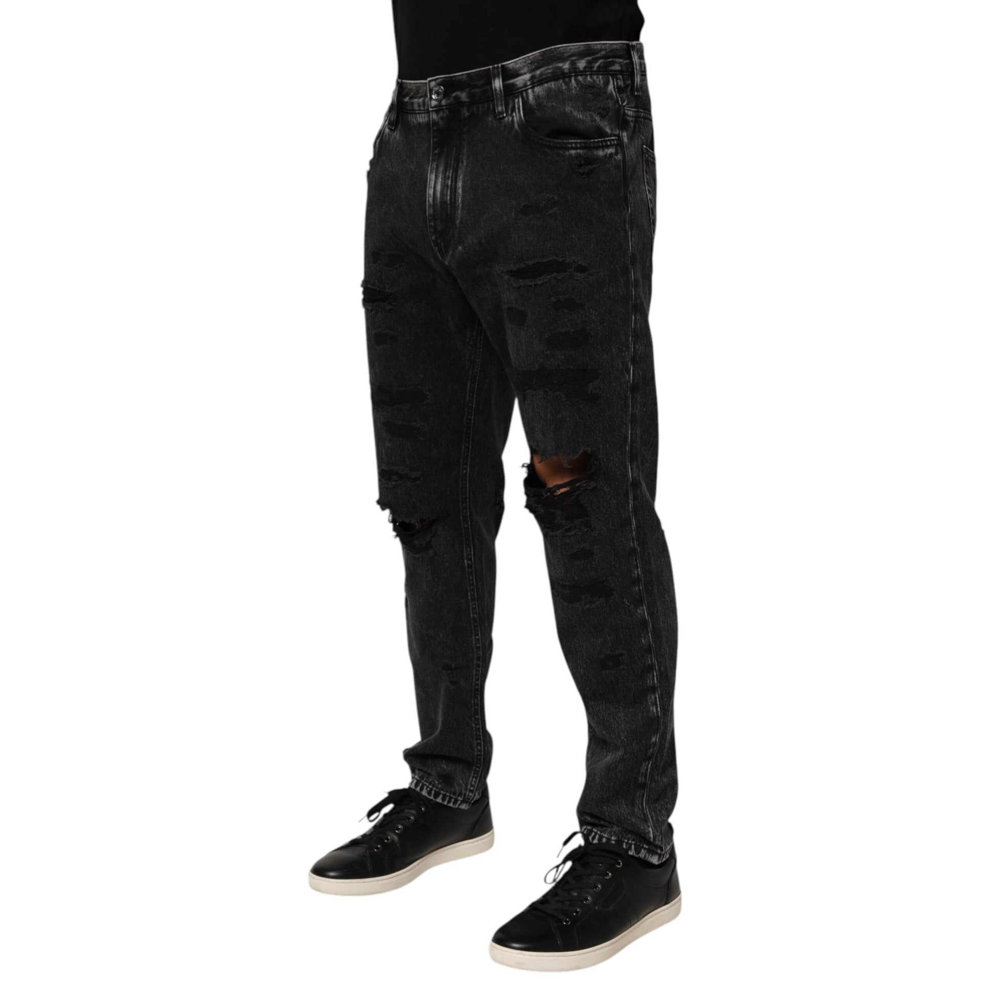 Dolce & Gabbana Black Washed Ripped Loose Cotton Denim Jeans