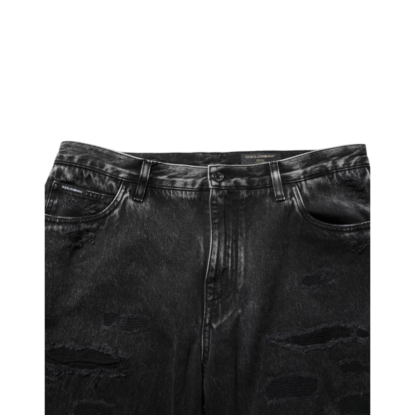 Dolce & Gabbana Black Washed Ripped Loose Cotton Denim Jeans