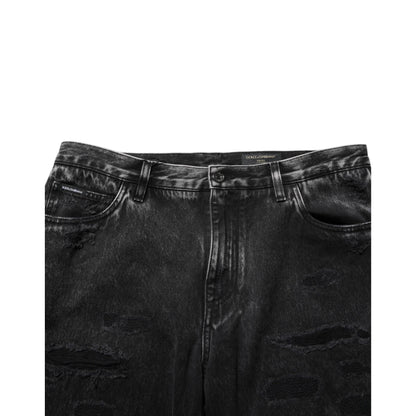 Dolce & Gabbana Black Washed Ripped Loose Cotton Denim Jeans