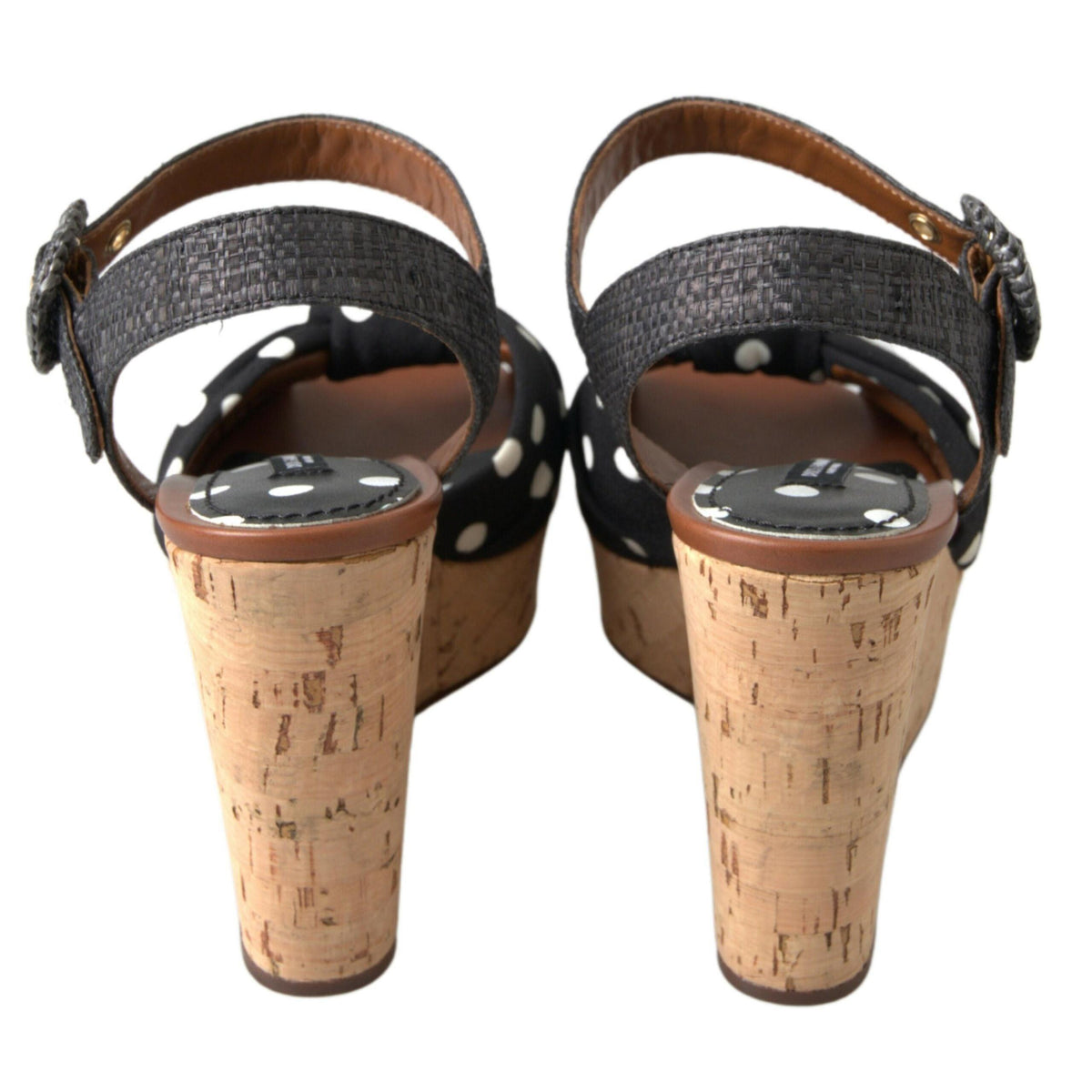 Dolce & Gabbana Black Wedges Polka Dotted Ankle Strap Shoes Sandals
