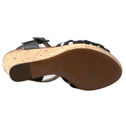 Dolce & Gabbana Black Wedges Polka Dotted Ankle Strap Shoes Sandals