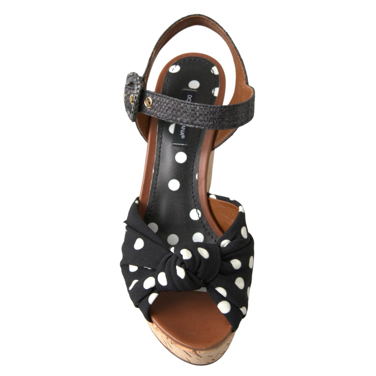 Dolce & Gabbana Black Wedges Polka Dotted Ankle Strap Shoes Sandals