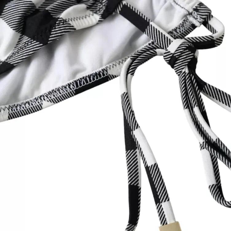 Dolce & Gabbana Black White Check Swimwear Beachwear Bottom Bikini