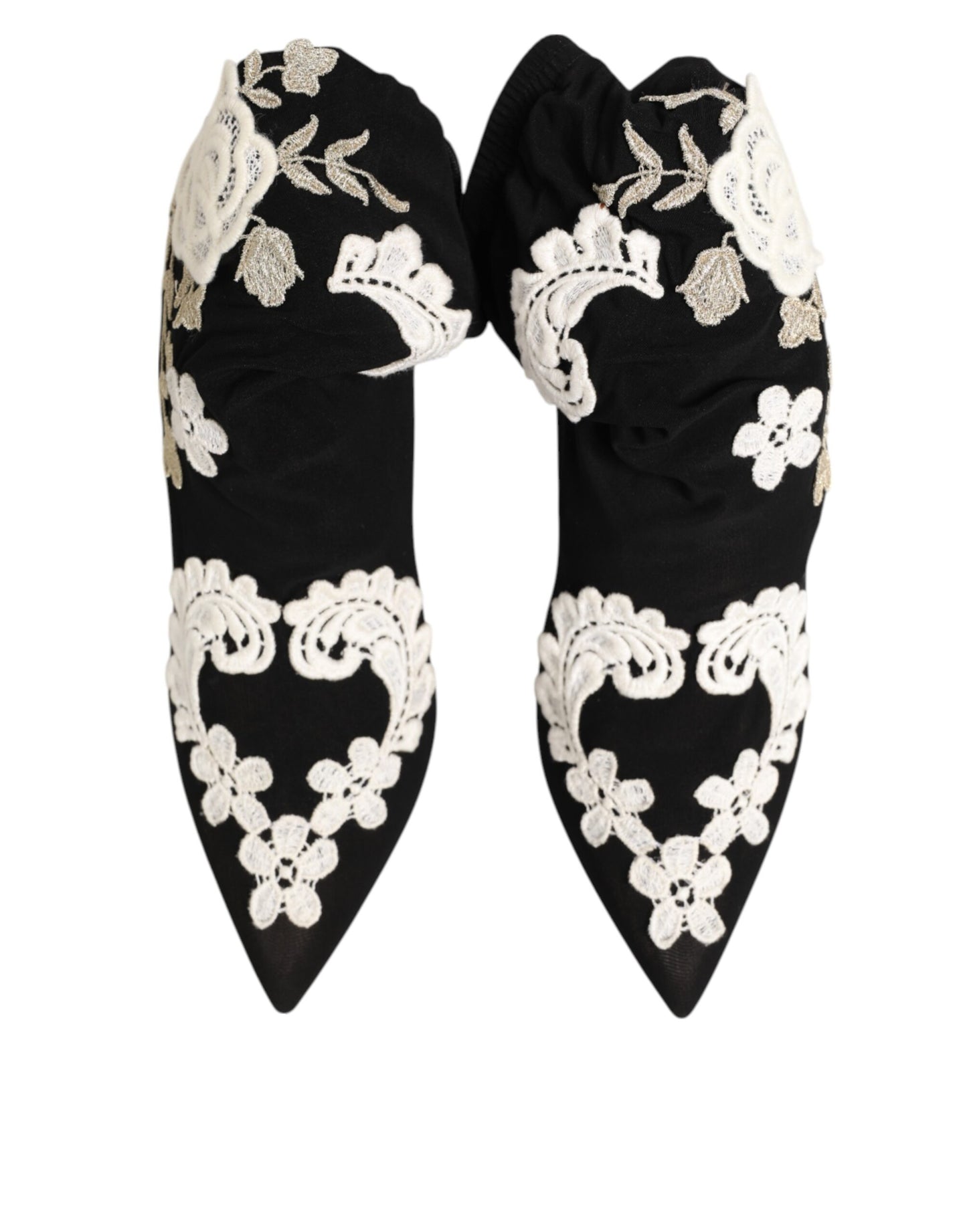 Dolce & Gabbana Black White Embroidered Jersey Stiletto Boots Shoes