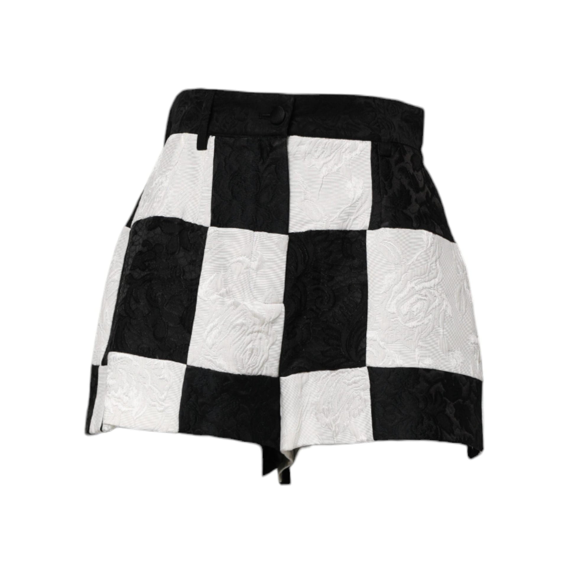 Dolce & Gabbana Black White Floral Brocade Hot Pants Shorts