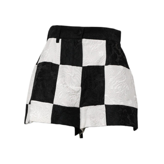 Dolce & Gabbana Black White Floral Brocade Hot Pants Shorts