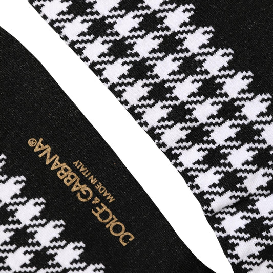Dolce & Gabbana Black White Houndstooth Mid Calf Accessory Socks