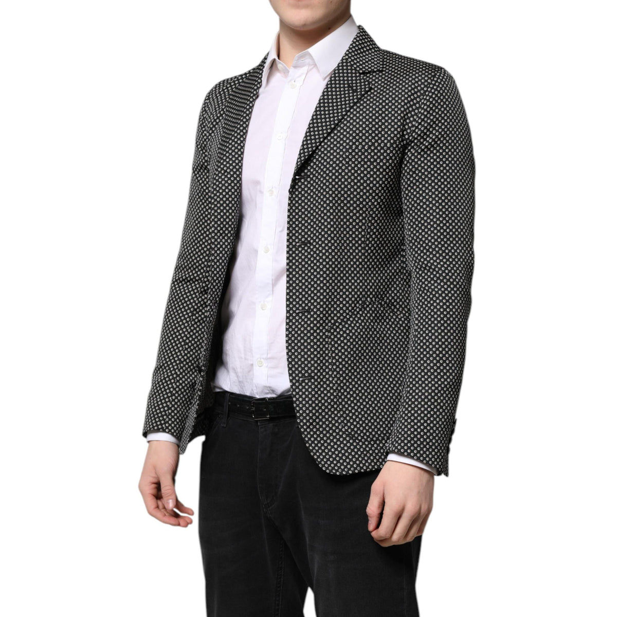 Dolce & Gabbana Black White Patterned Men Suit Coat Blazer