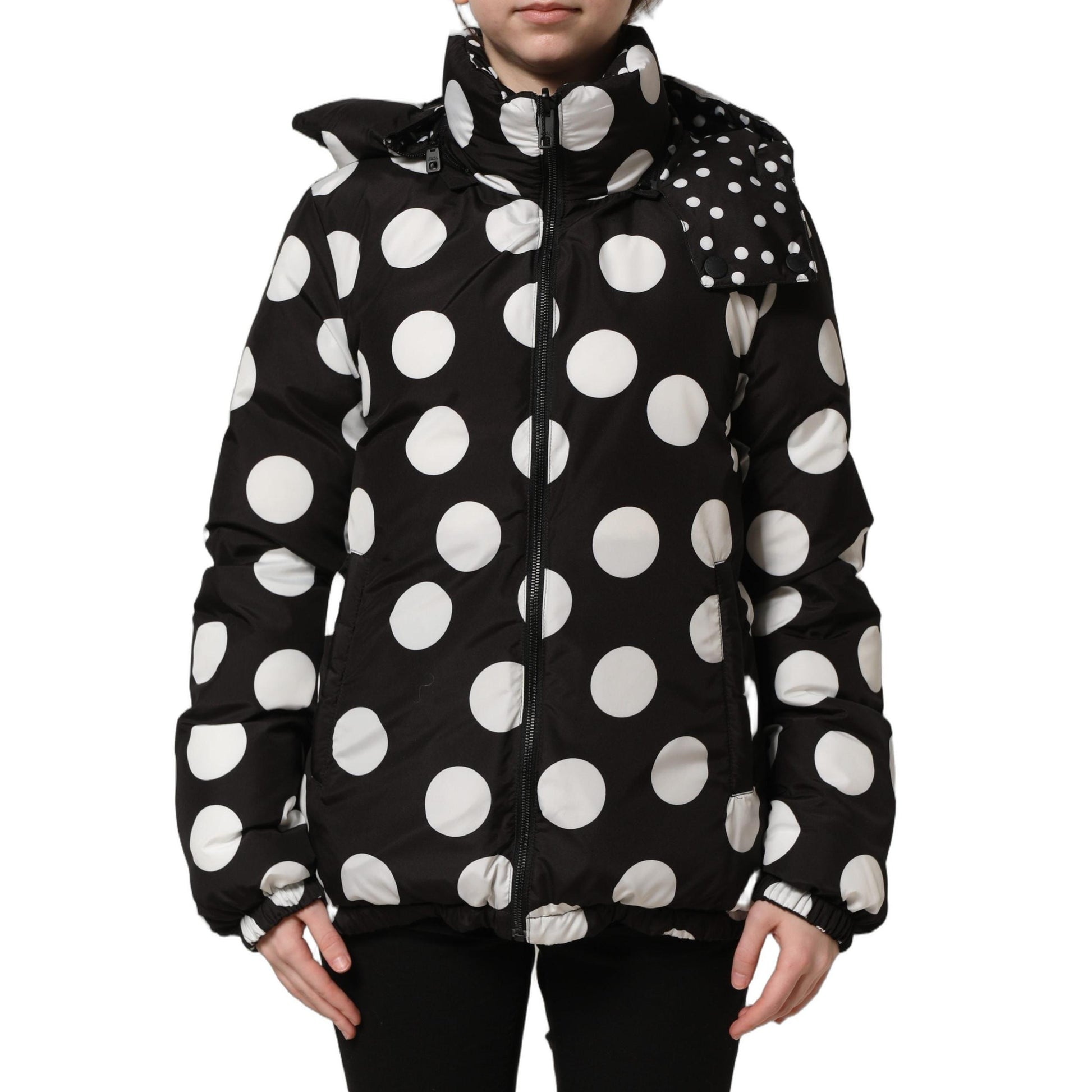 Dolce & Gabbana Black White Polka Dot Hooded Blouson Jacket