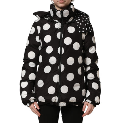 Dolce & Gabbana Black White Polka Dot Hooded Blouson Jacket