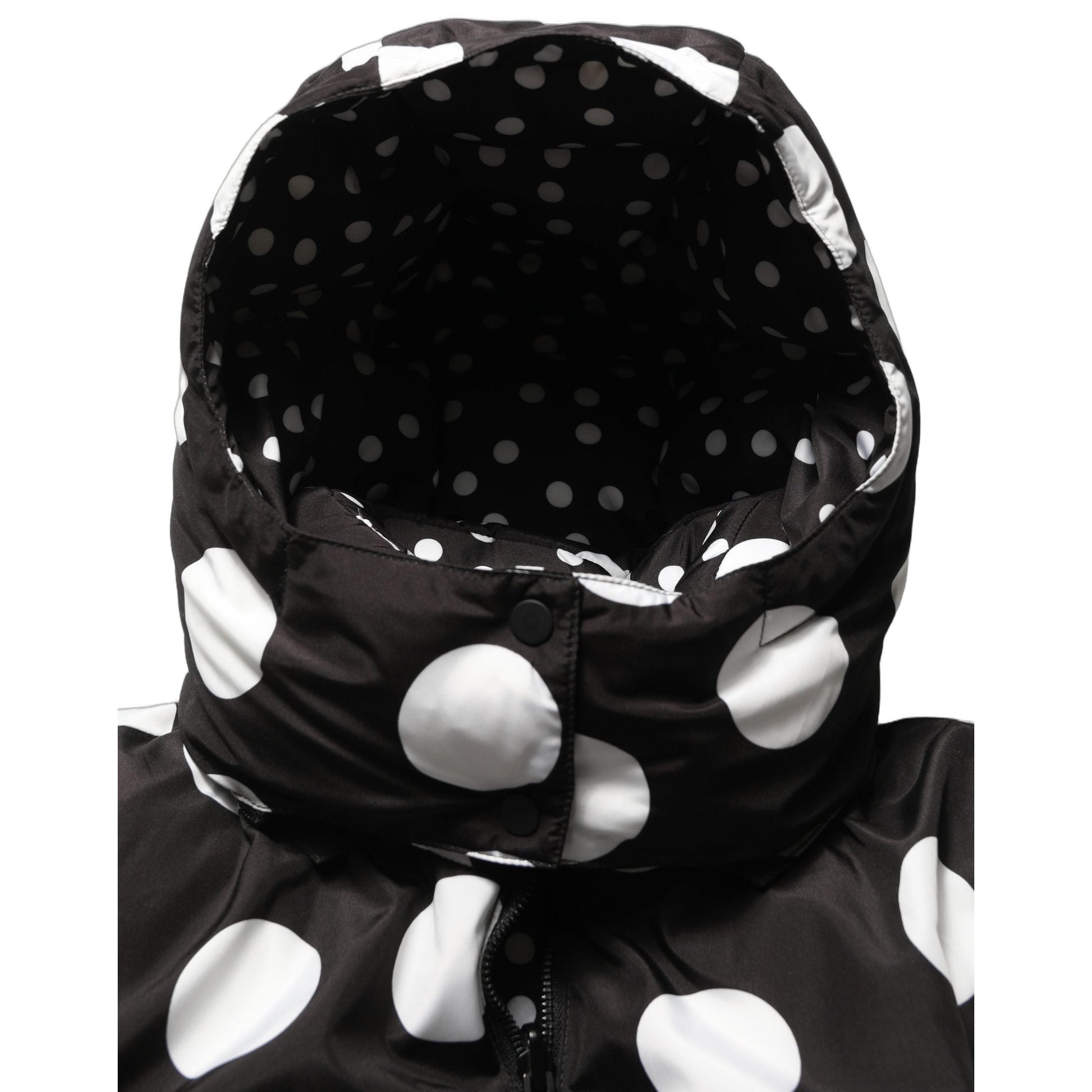 Dolce & Gabbana Black White Polka Dot Hooded Blouson Jacket