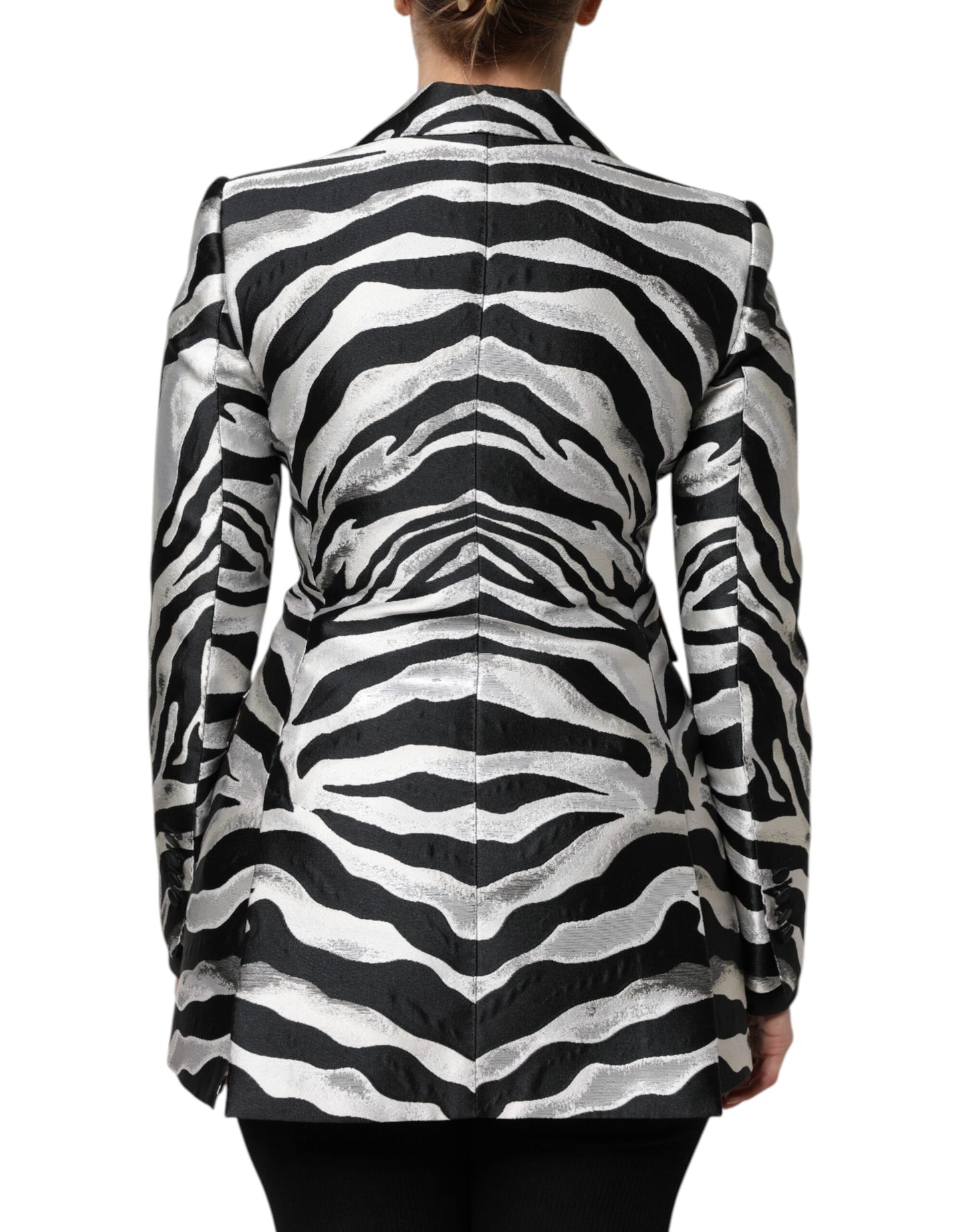Dolce & Gabbana Black White Polyester Women Blazer Jacket