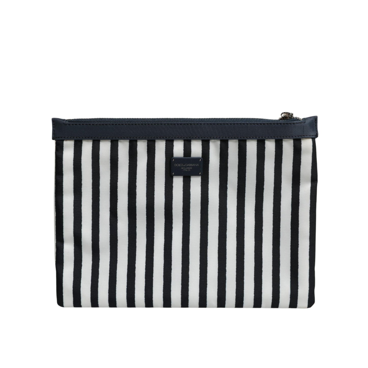 Dolce & Gabbana Black White Striped Logo Plaque Clutch Borse Pouch Bag