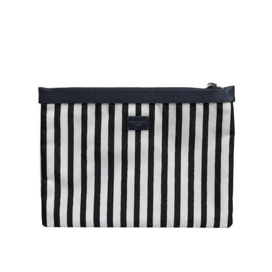 Dolce & Gabbana Black White Striped Logo Plaque Clutch Borse Pouch Bag