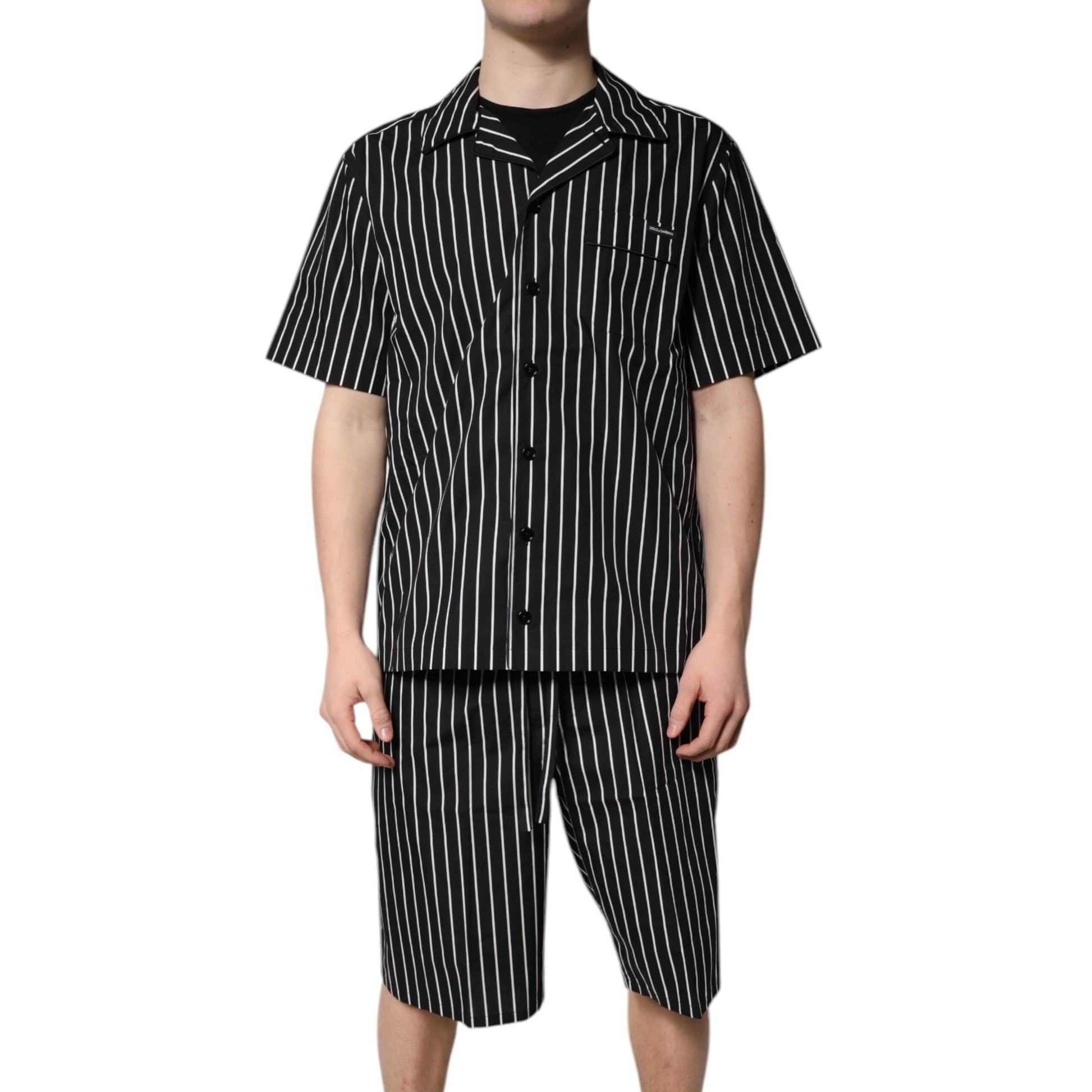Dolce & Gabbana Black White Stripes Cotton Men Pajama Set Sleepwear