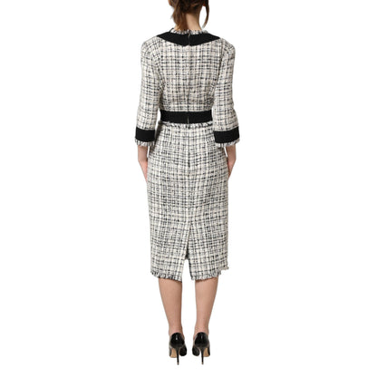 Dolce & Gabbana Black White Tweed Sheath A-line Midi Dress