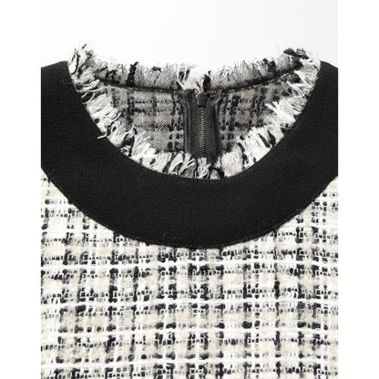 Dolce & Gabbana Black White Tweed Sheath A-line Midi Dress