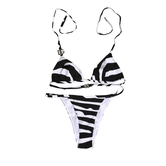 Dolce & Gabbana Black White Zebra Bikini Top Bottom Swimwear