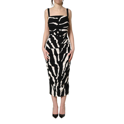 Dolce & Gabbana Black White Zebra Cady Calf Length Dress