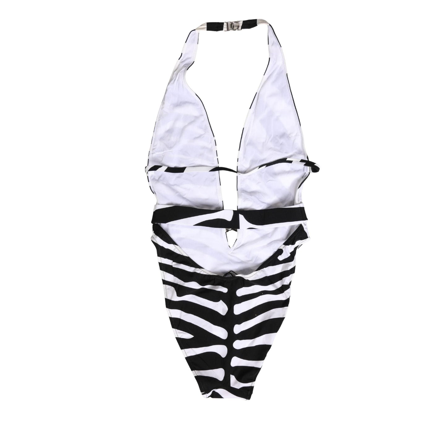 Dolce & Gabbana Black White Zebra Deep V-Neck One Piece Swimwear
