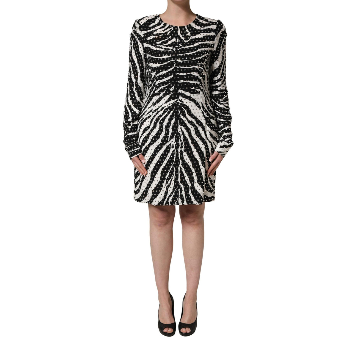 Dolce & Gabbana Black White Zebra Rhinestones Mini Dress
