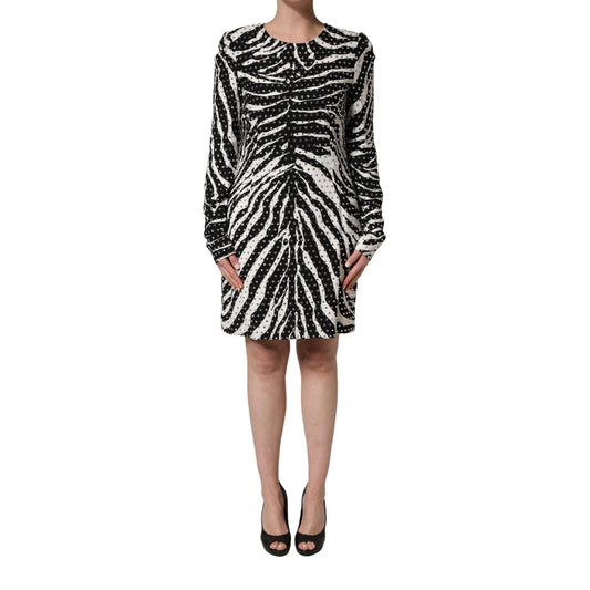 Dolce & Gabbana Black White Zebra Rhinestones Mini Dress