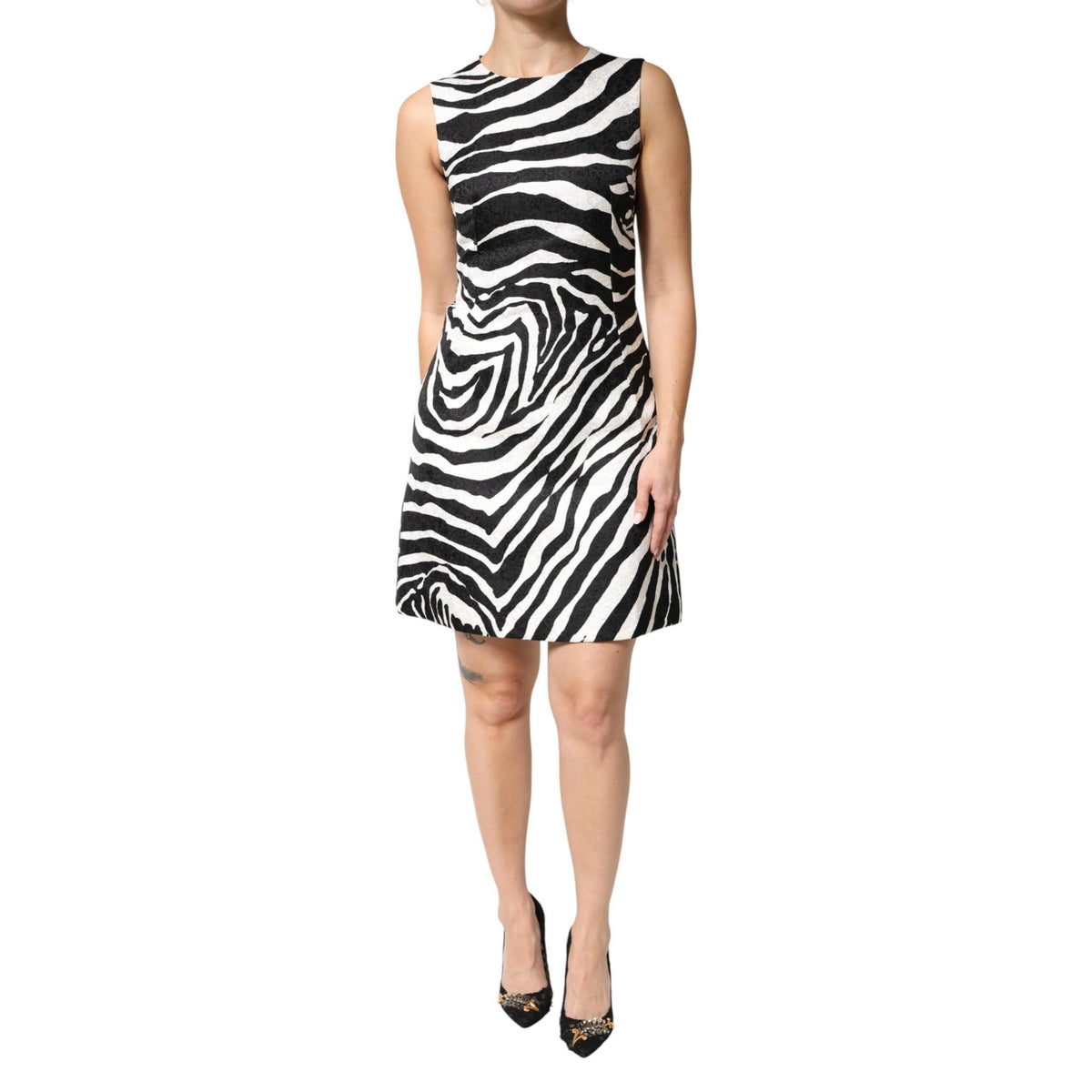 Dolce & Gabbana Black White Zebra Sleeveless A-line Dress