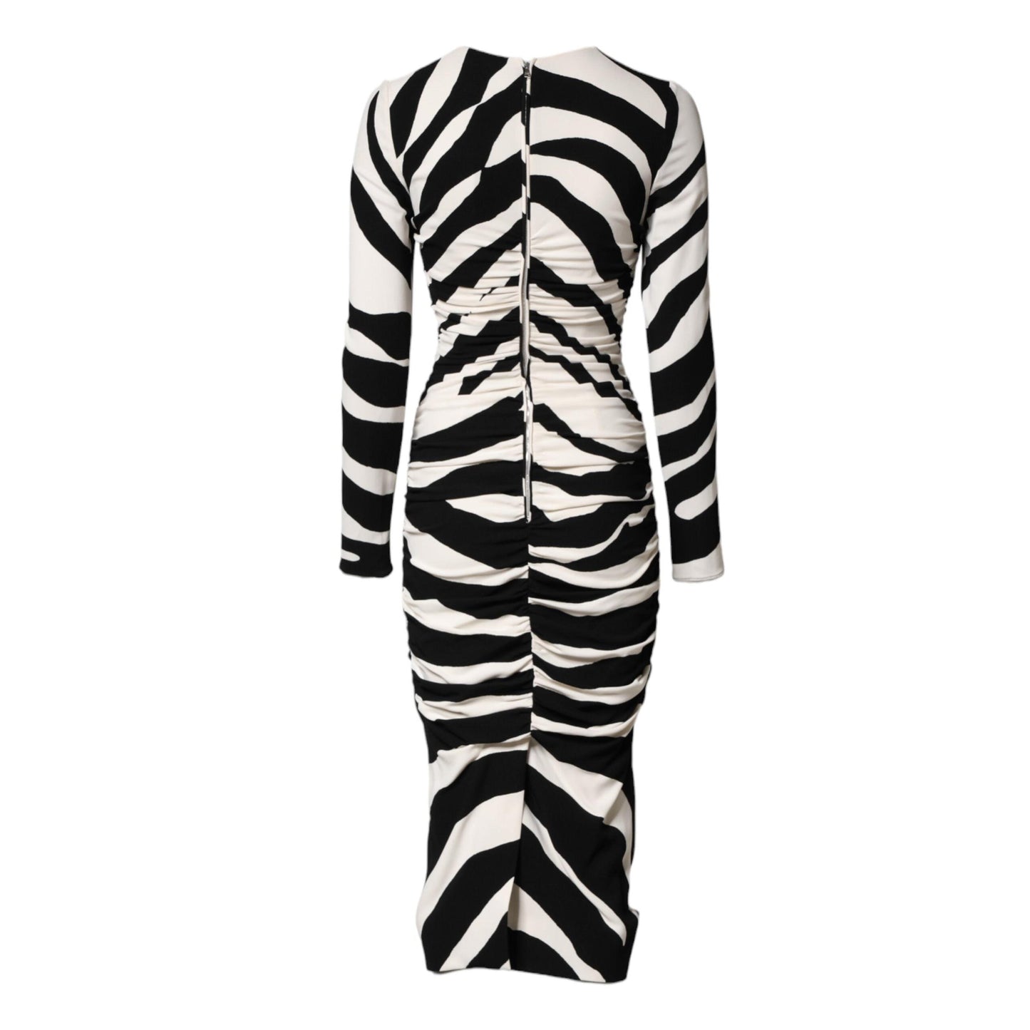 Dolce & Gabbana Black White Zebra Viscose Sheath Midi Dress