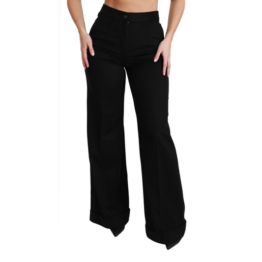 Dolce & Gabbana Black Wide Leg Flared Trouser Cashmere Pants
