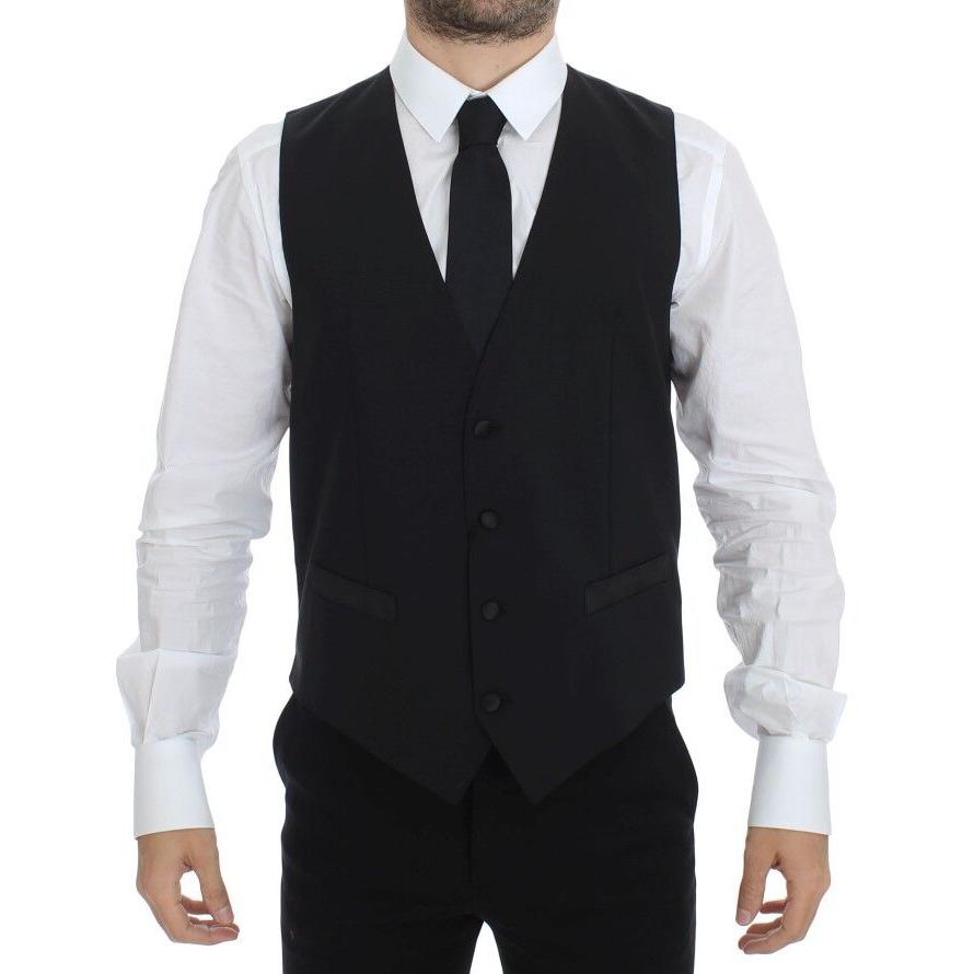 Dolce & Gabbana Black Wool Silk Stretch Dress Vest Blazer