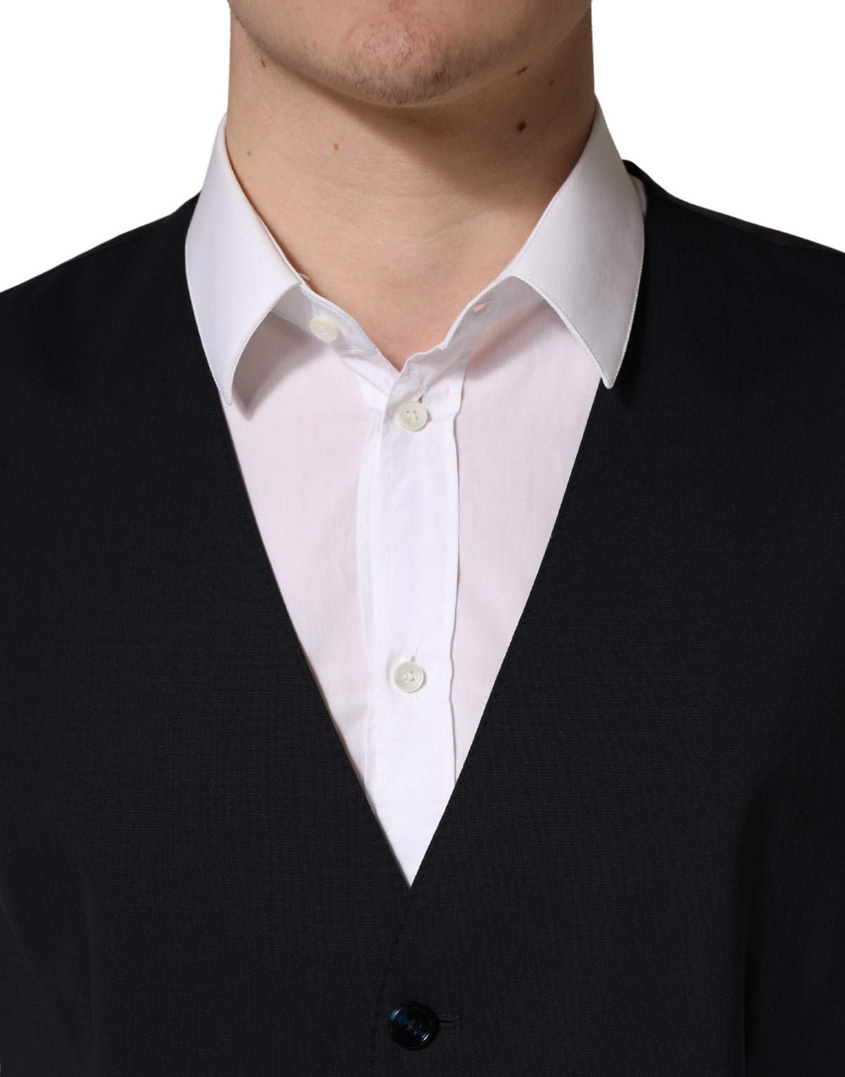 Dolce & Gabbana Black Wool Single Breasted Waistcoat Vest