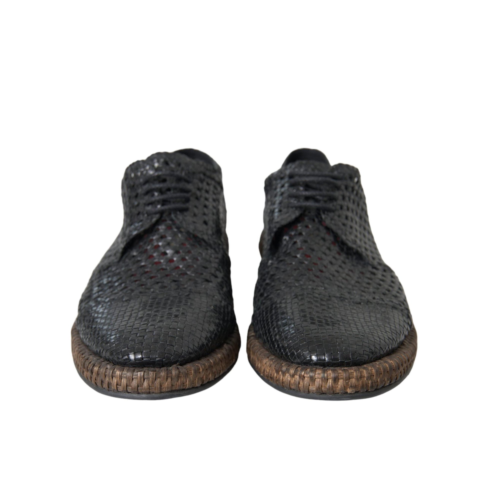 Dolce & Gabbana Black Woven Goat Leather Lace Up Derby Shoes