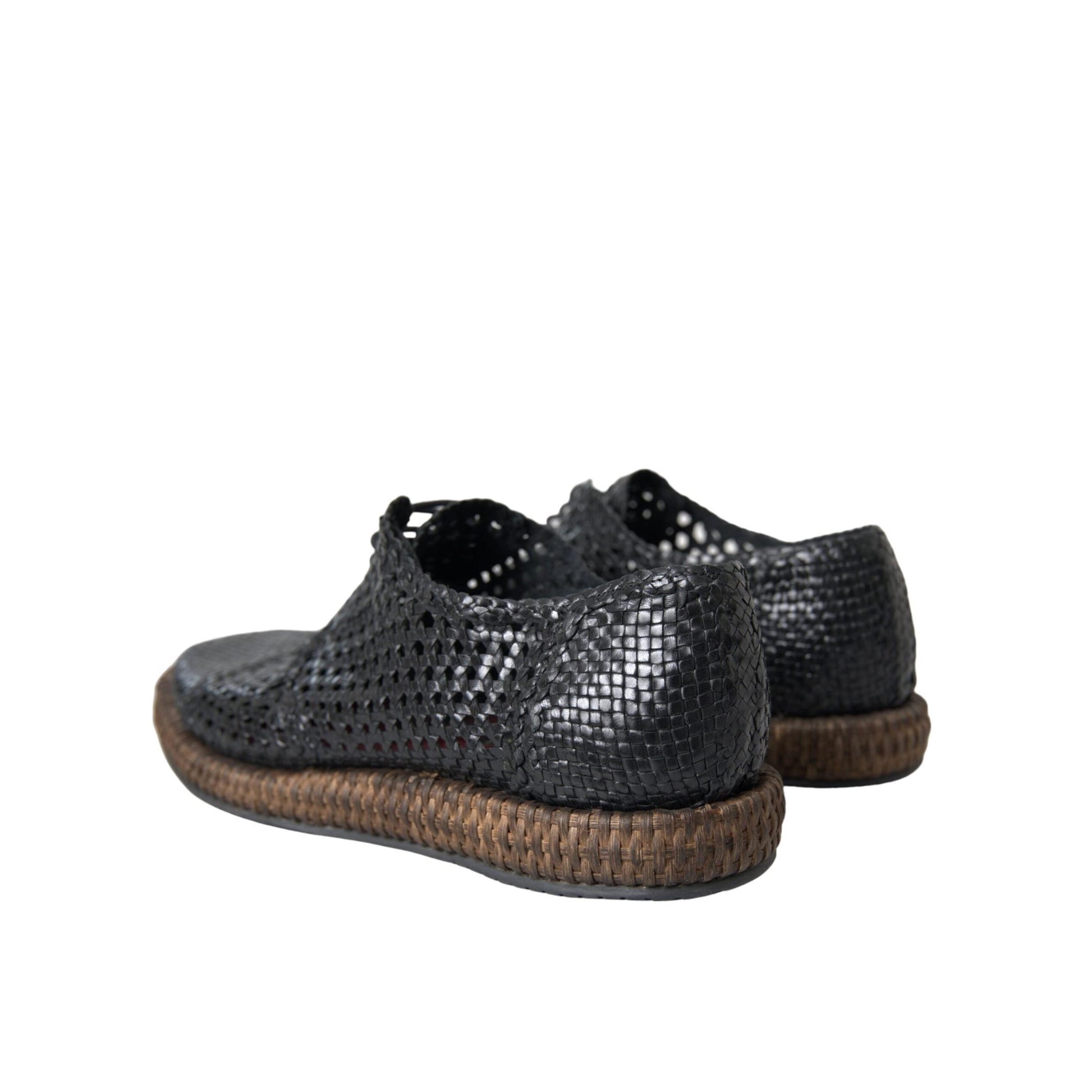 Dolce & Gabbana Black Woven Goat Leather Lace Up Derby Shoes