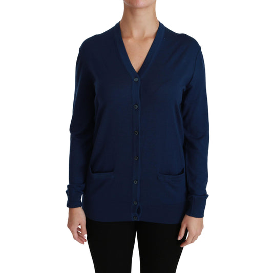 Dolce & Gabbana Blue Button Cardigan Virgin Wool Sweater