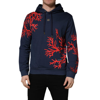Dolce & Gabbana Blue Cotton Coral Logo Hooded Sweatshirt Sweater